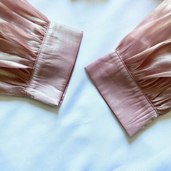 SISTER JANE OLD PINK RUFFLE RHINESTONE ORGANZA LOOSE FIT BLOUSE - XS - Picture 11 of 14